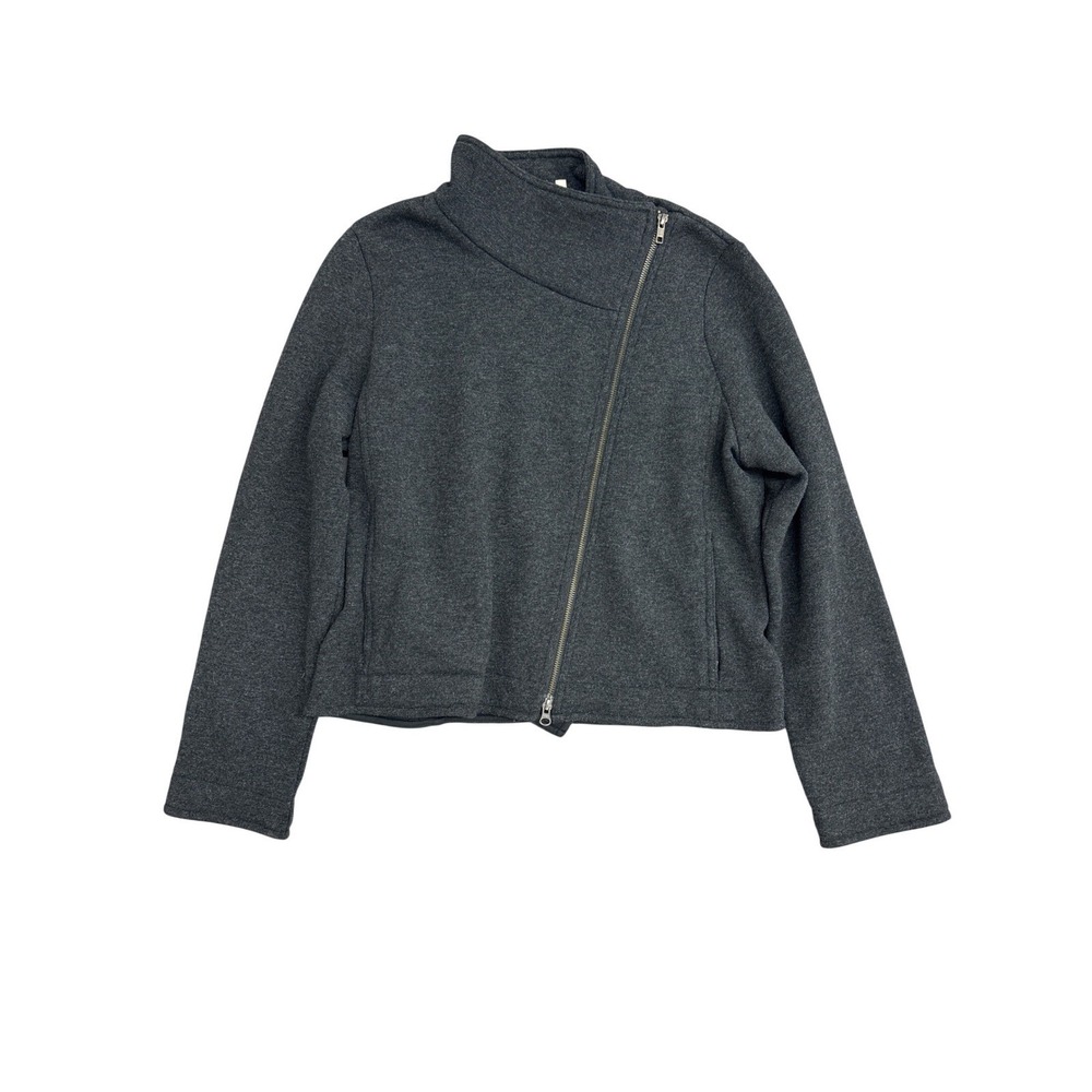 Eileen Fisher Charcoal Gray Italian‎ Fabric Asymmetrical Zip Moto Jacket Large